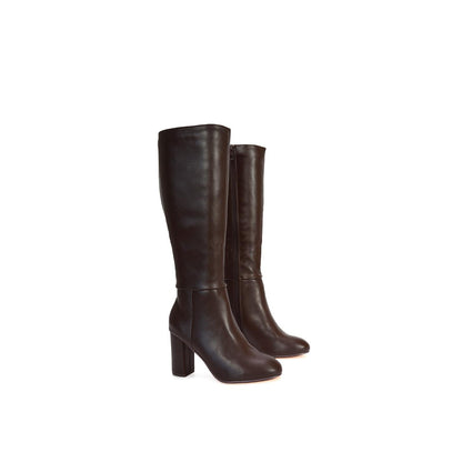Brown - Pack Shot - XY London Womens-Ladies Jen Zipped Heeled Knee-High Boots