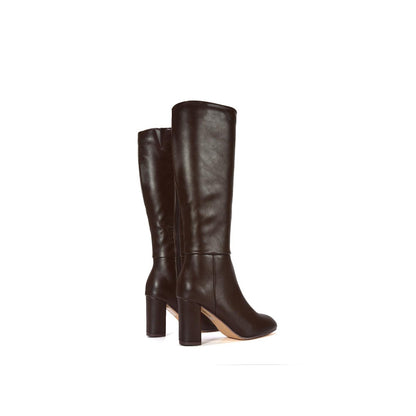 Brown - Close up - XY London Womens-Ladies Jen Zipped Heeled Knee-High Boots