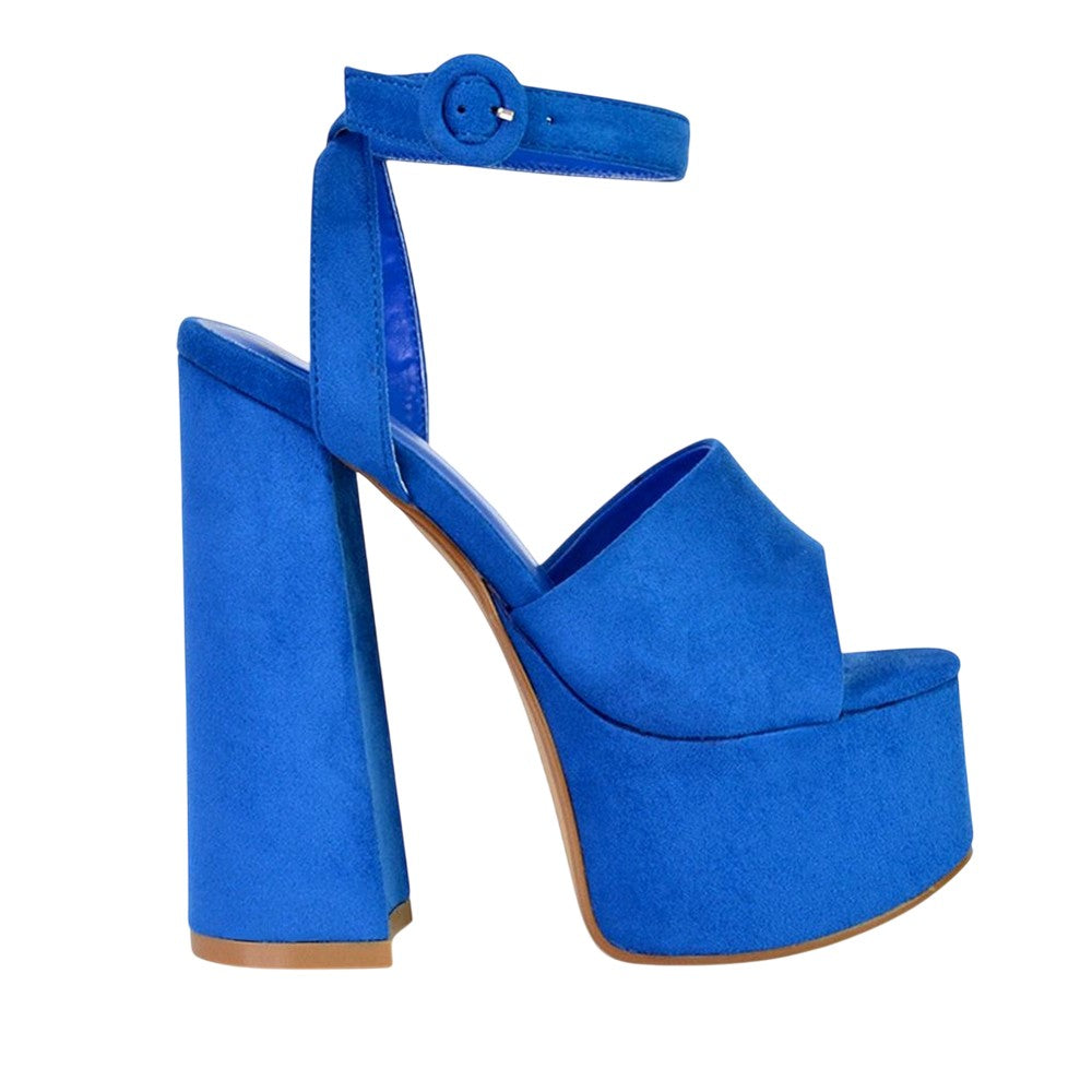 Blue - Side - XY London Womens-Ladies Pennie Block Heel High Heels