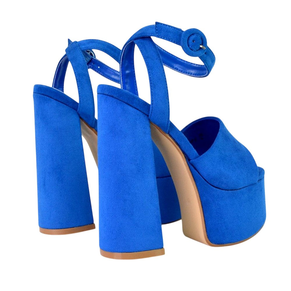 Blue - Back - XY London Womens-Ladies Pennie Block Heel High Heels