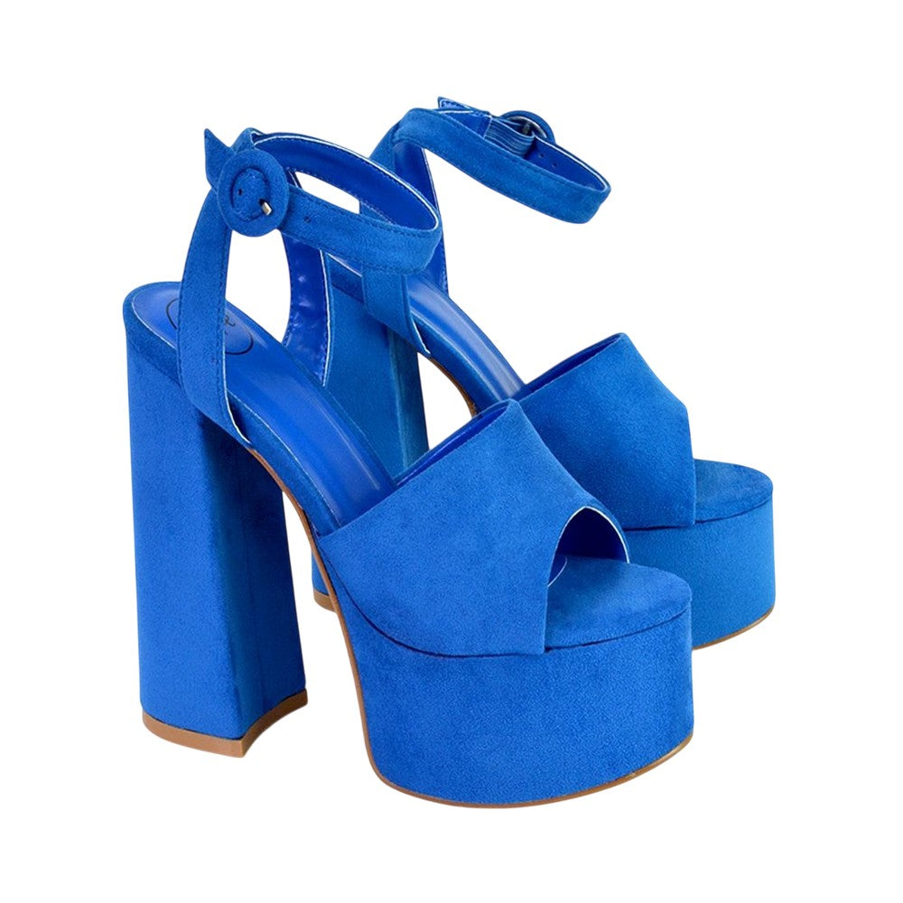Blue - Pack Shot - XY London Womens-Ladies Pennie Block Heel High Heels