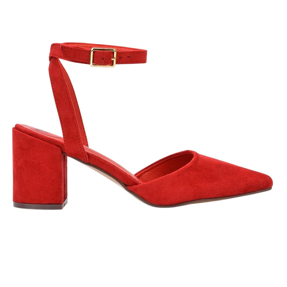 Red - Back - XY London Womens-Ladies Ronnie Strappy Medium Block Heel Sandals