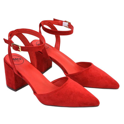 Red - Front - XY London Womens-Ladies Ronnie Strappy Medium Block Heel Sandals