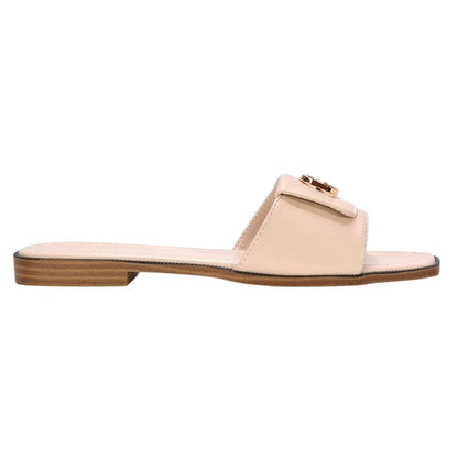 Nude - Back - XY London Womens-Ladies Leigh Buckle Detail Flat Sliders