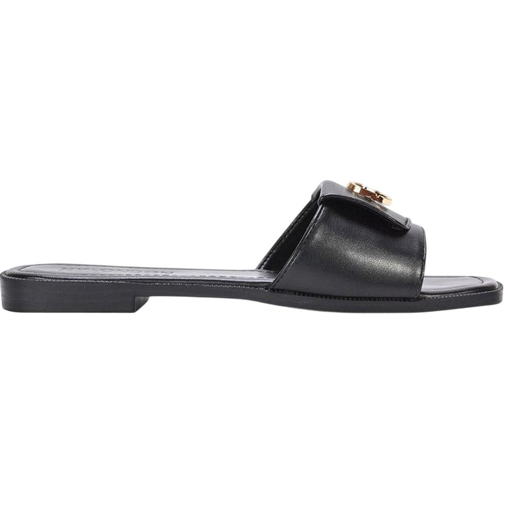 Black - Back - XY London Womens-Ladies Leigh Buckle Detail Flat Sliders