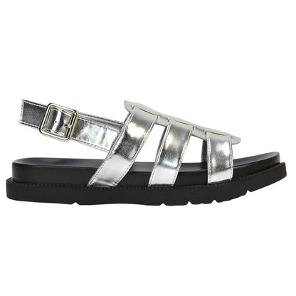 Metallic Silver - Side - XY London Womens-Ladies Gayna Strappy Sling Back Sandals