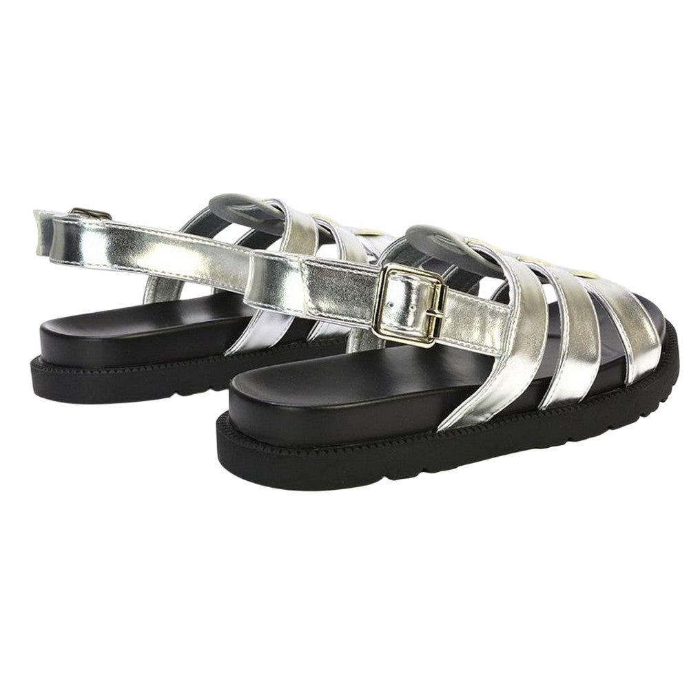 Metallic Silver - Back - XY London Womens-Ladies Gayna Strappy Sling Back Sandals