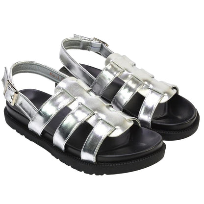 Metallic Silver - Pack Shot - XY London Womens-Ladies Gayna Strappy Sling Back Sandals