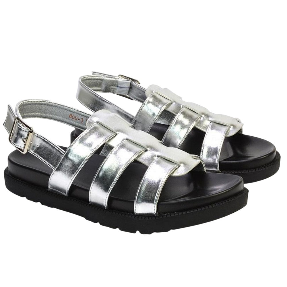 Metallic Silver - Front - XY London Womens-Ladies Gayna Strappy Sling Back Sandals