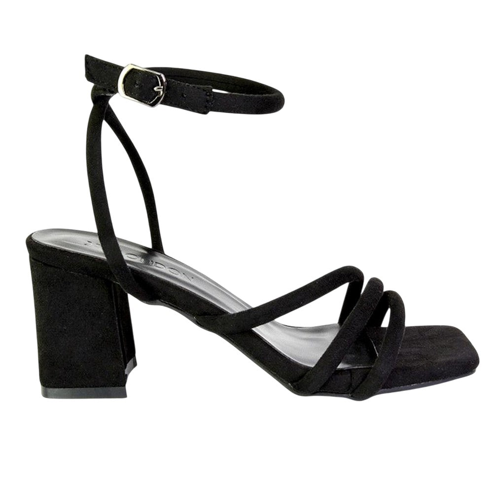 Jet Black - Side - XY London Womens-Ladies Trixie Mid Block Heel Sandals
