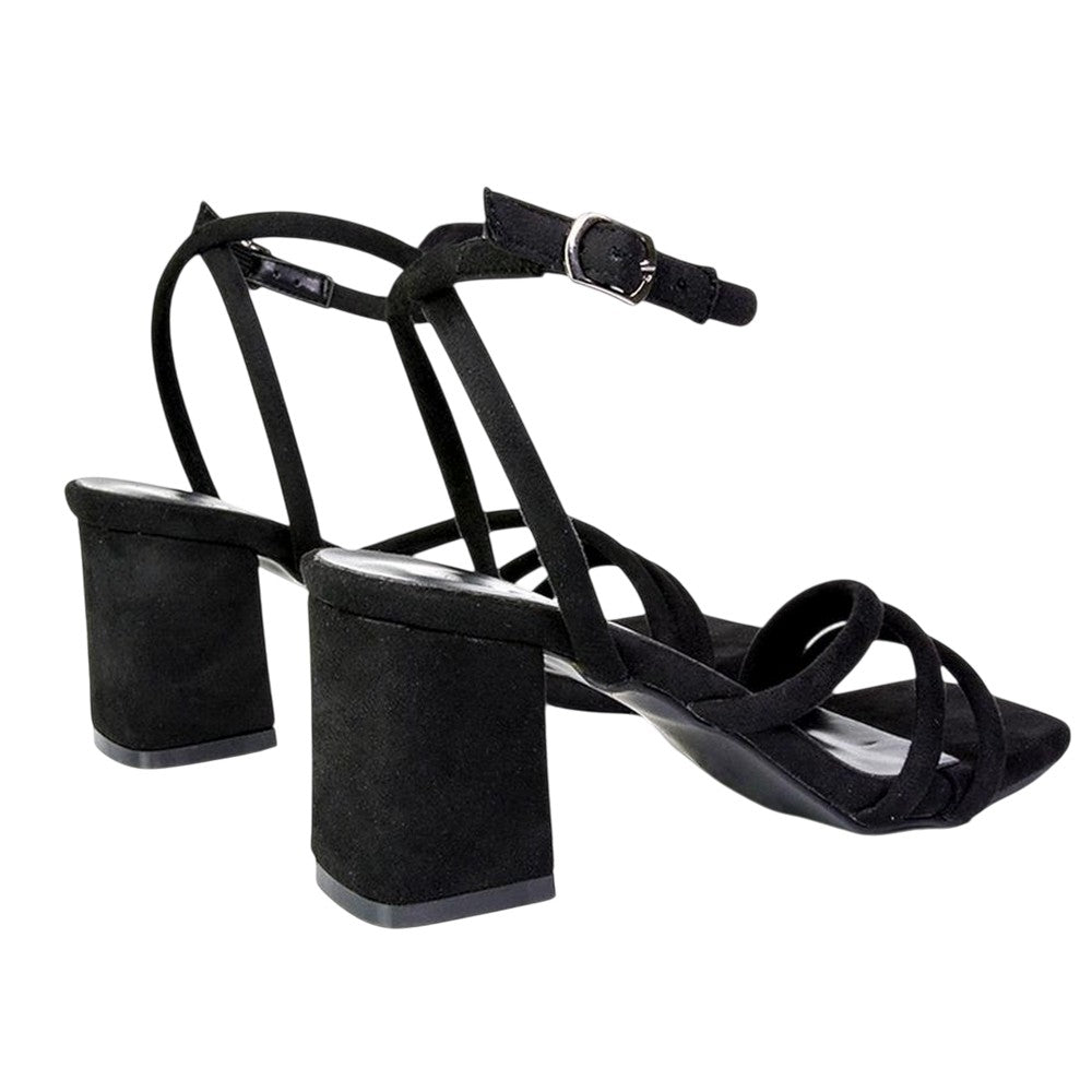 Jet Black - Back - XY London Womens-Ladies Trixie Mid Block Heel Sandals