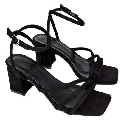 Jet Black - Pack Shot - XY London Womens-Ladies Trixie Mid Block Heel Sandals