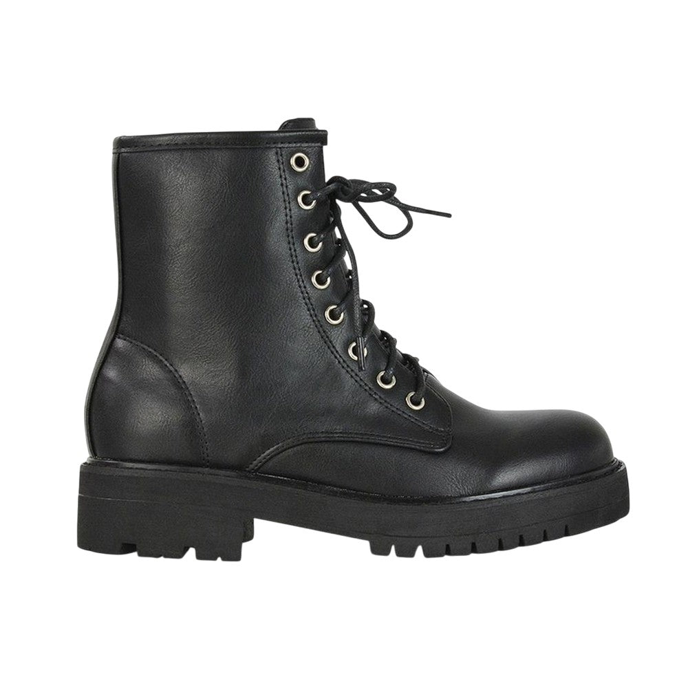 Black - Side - XY London Womens-Ladies Hermoine Low Block Heel Biker Boots