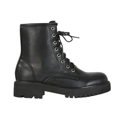 Black - Side - XY London Womens-Ladies Hermoine Low Block Heel Biker Boots
