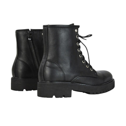 Black - Back - XY London Womens-Ladies Hermoine Low Block Heel Biker Boots