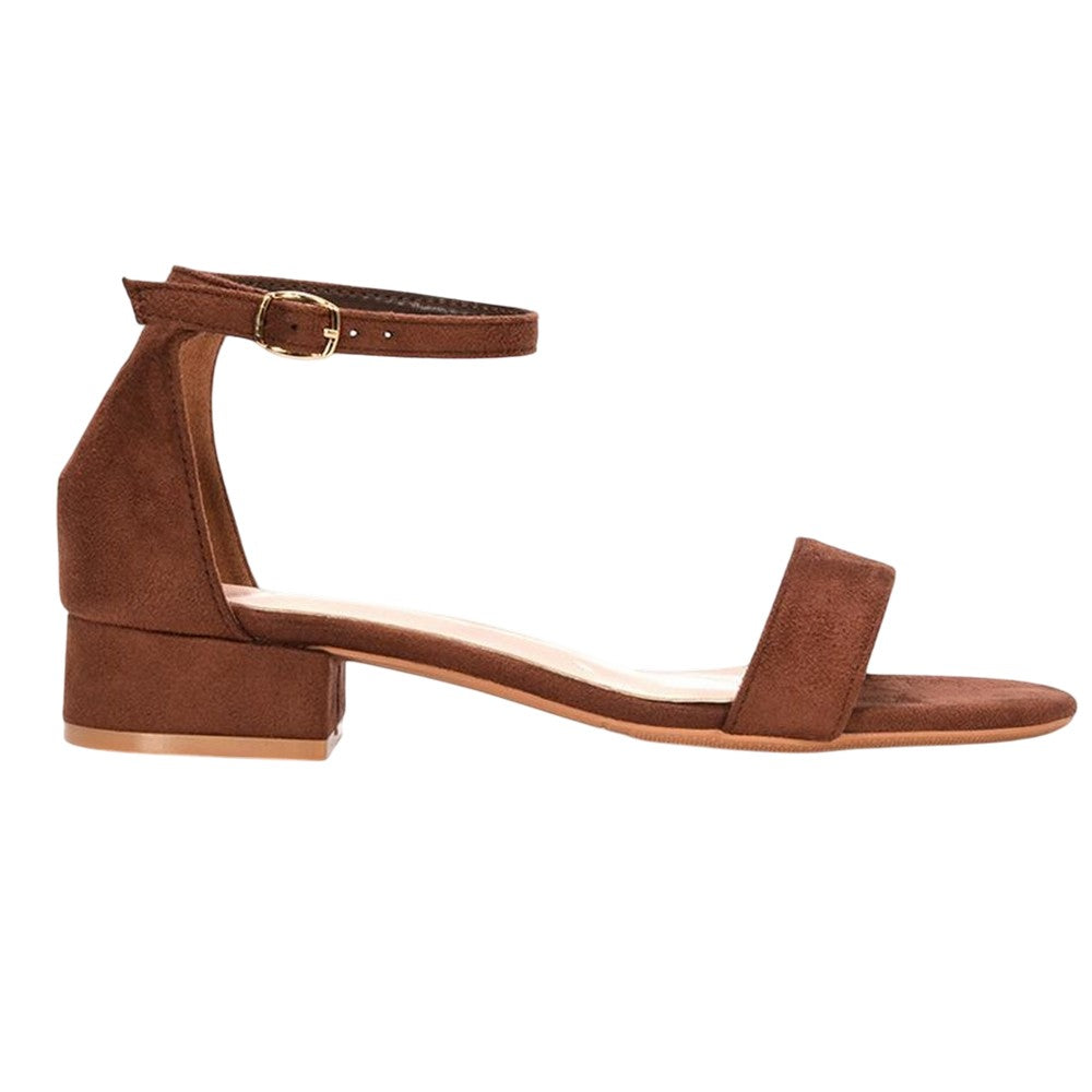 Brown - Side - XY London Womens-Ladies Tate Summer Low Block Heel Sandals