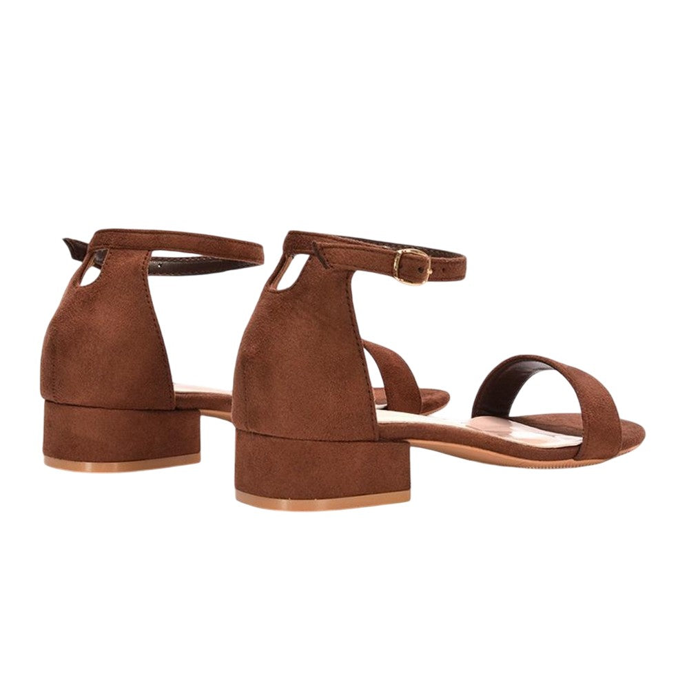 Brown - Back - XY London Womens-Ladies Tate Summer Low Block Heel Sandals