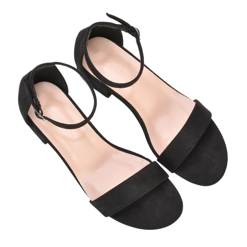 Jet Black - Close up - XY London Womens-Ladies Tate Summer Low Block Heel Sandals