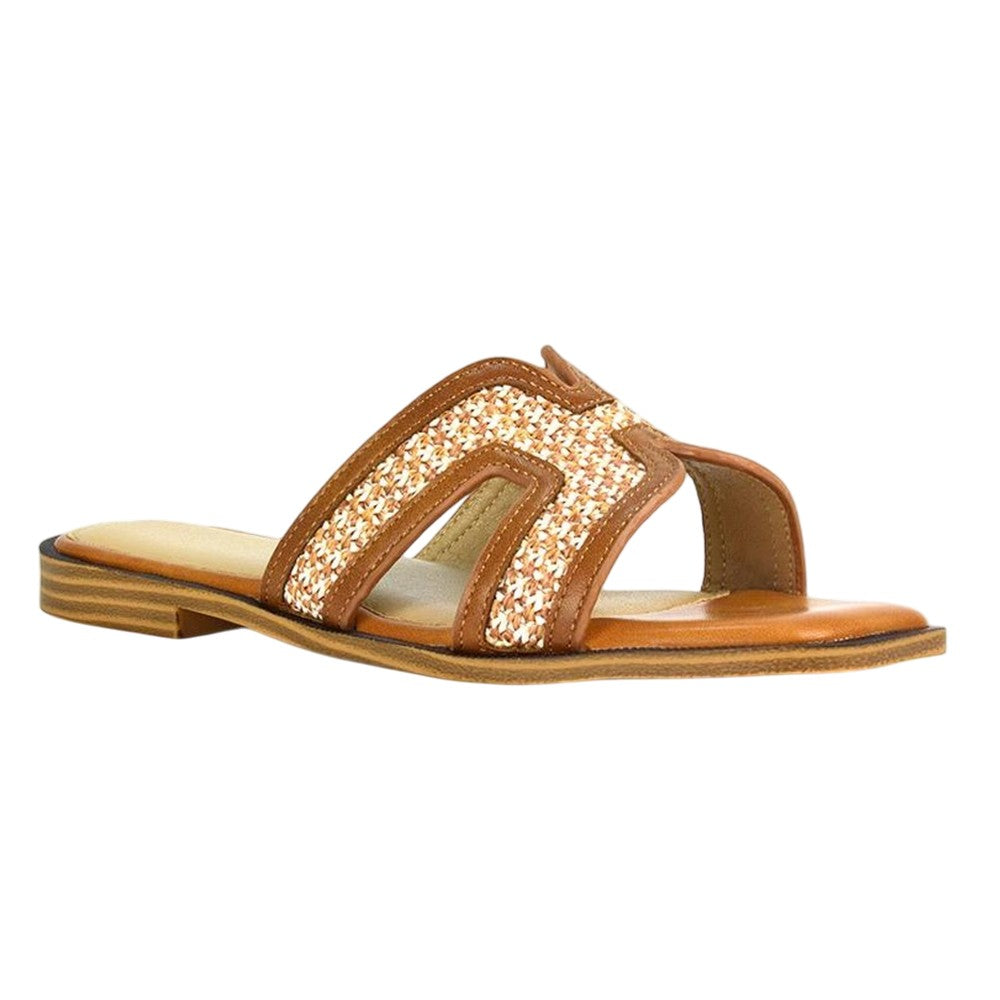 Camel - Side - XY London Womens-Ladies Lola Cut Out Strap Slip-on Sandals