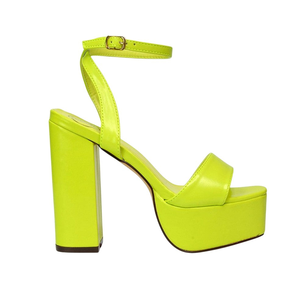 Fluorescent Green - Side - XY London Womens-Ladies Jayce Square Toe High Heels