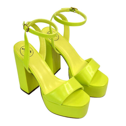 Fluorescent Green - Front - XY London Womens-Ladies Jayce Square Toe High Heels