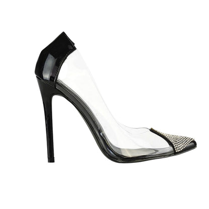 True Black - Side - XY London Womens-Ladies Kaz Patent Stiletto Heel Court Shoes