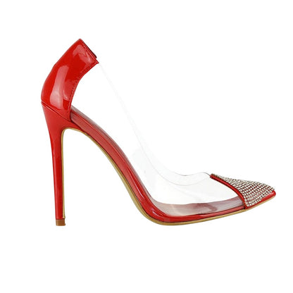 Red - Side - XY London Womens-Ladies Kaz Patent Stiletto Heel Court Shoes