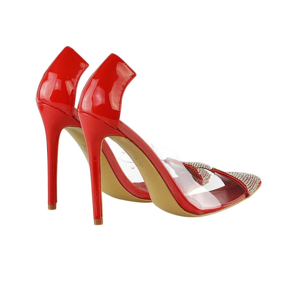 Red - Back - XY London Womens-Ladies Kaz Patent Stiletto Heel Court Shoes