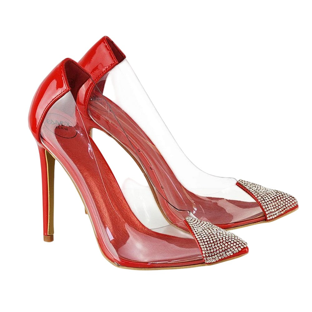 Red - Lifestyle - XY London Womens-Ladies Kaz Patent Stiletto Heel Court Shoes