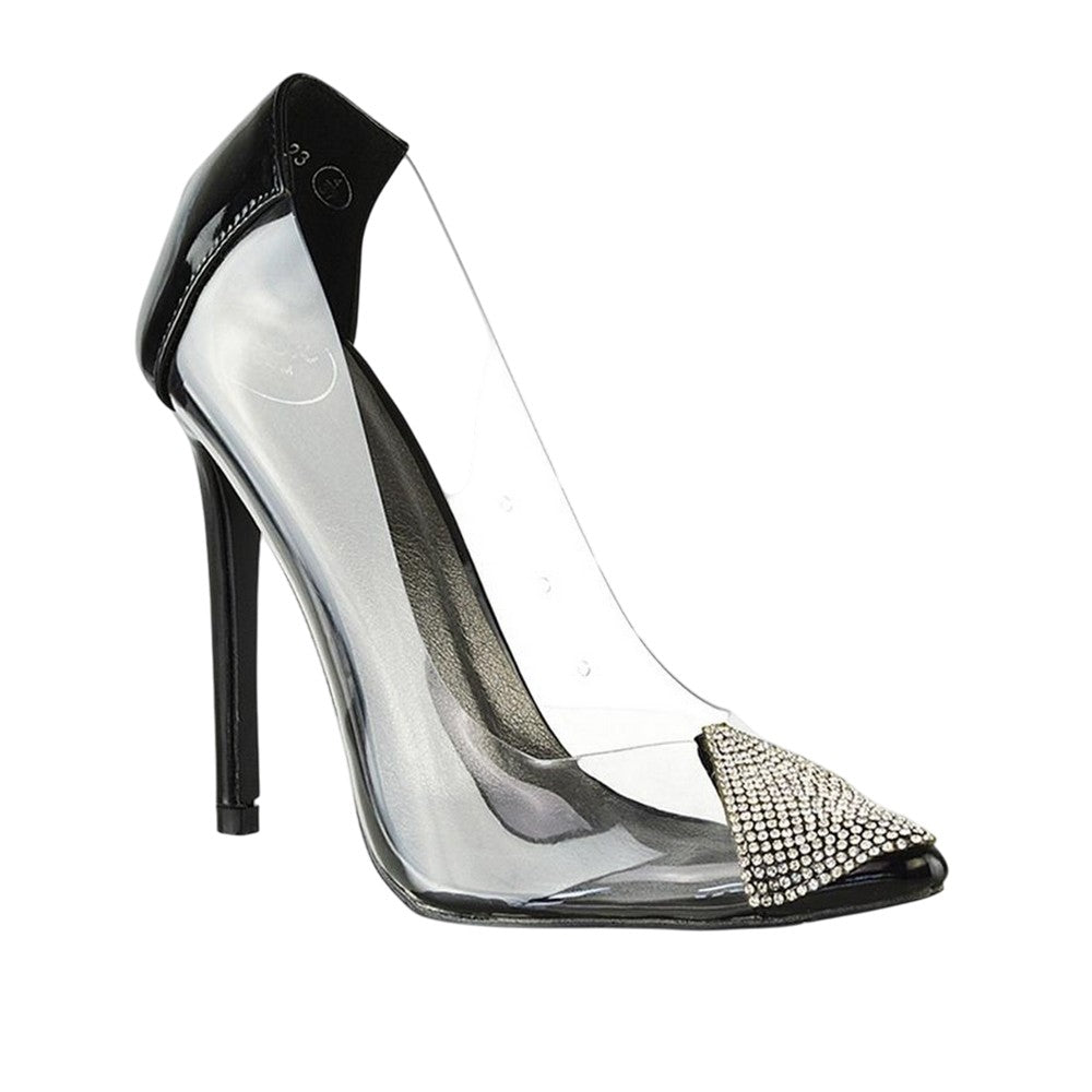 True Black - Front - XY London Womens-Ladies Kaz Patent Stiletto Heel Court Shoes