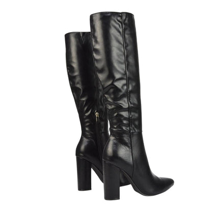 Black - Back - XY London Womens-Ladies Opal Pointed High Block Heel Knee-High Boots