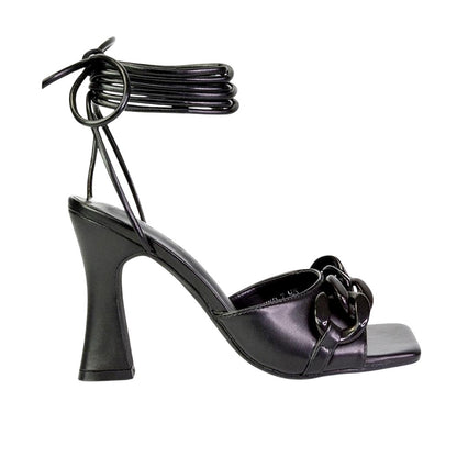 Black - Side - XY London Womens-Ladies Rhegan Chain Detail Lace Up High Heels