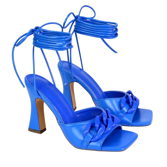 Blue - Front - XY London Womens-Ladies Rhegan Chain Detail Lace Up High Heels