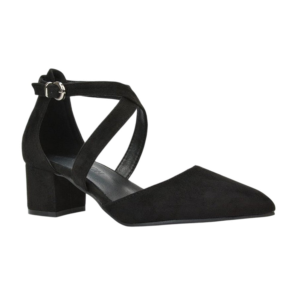 Jet Black - Lifestyle - XY London Womens-Ladies Cynthia Ankle Strap Mid Block Heel Court Shoes