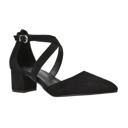 Jet Black - Lifestyle - XY London Womens-Ladies Cynthia Ankle Strap Mid Block Heel Court Shoes