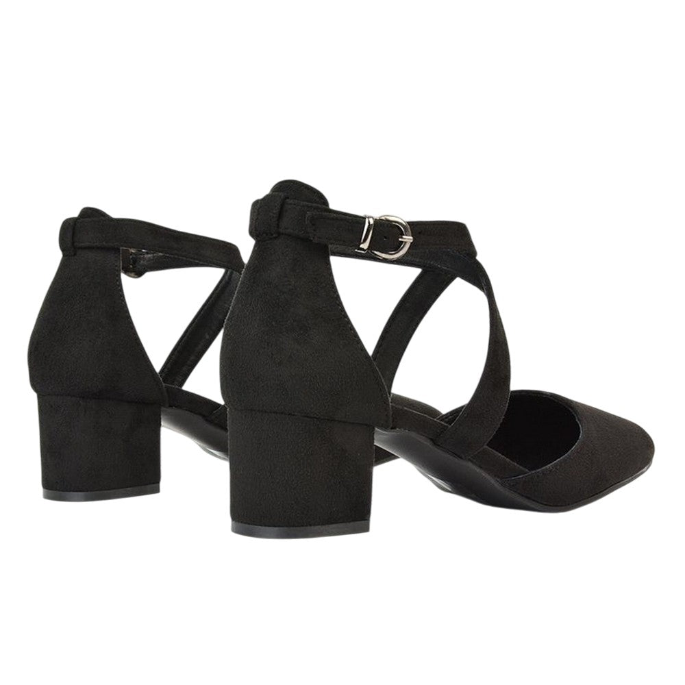 Jet Black - Back - XY London Womens-Ladies Cynthia Ankle Strap Mid Block Heel Court Shoes
