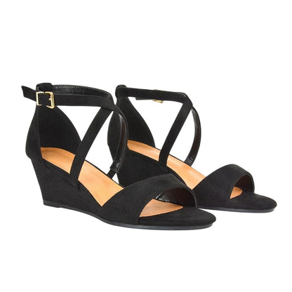 Jet Black - Front - XY London Womens-Ladies Kylie Strappy Wedge Sandals