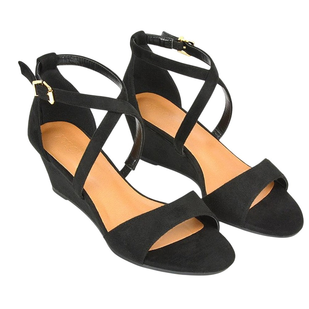 Jet Black - Lifestyle - XY London Womens-Ladies Kylie Strappy Wedge Sandals