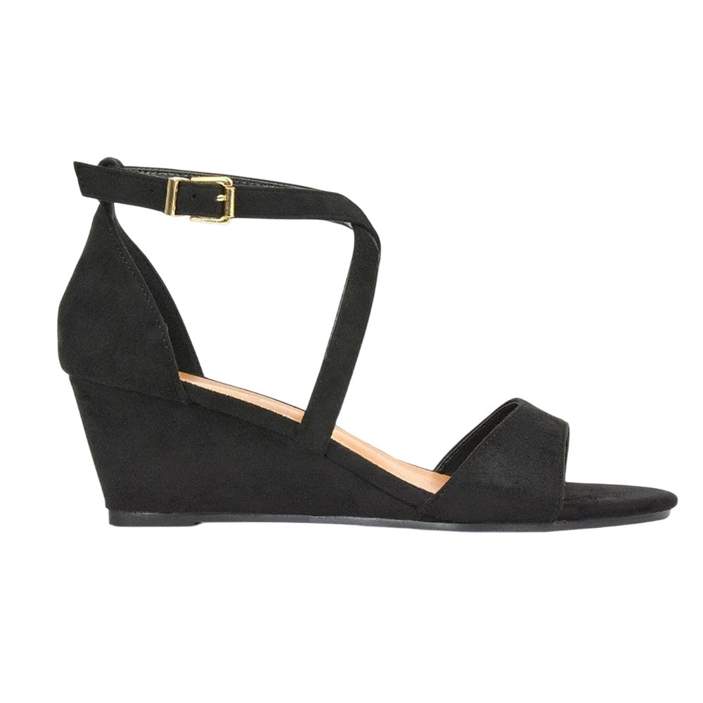 Jet Black - Back - XY London Womens-Ladies Kylie Strappy Wedge Sandals