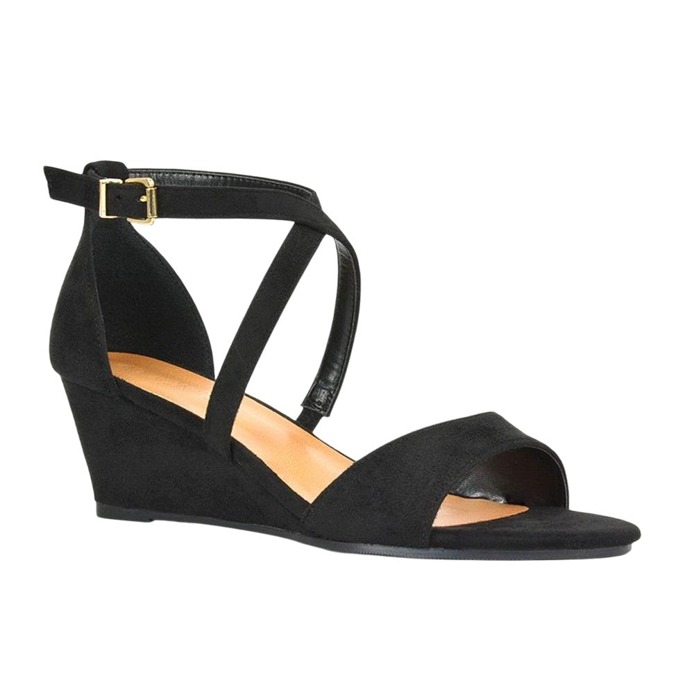 Jet Black - Side - XY London Womens-Ladies Kylie Strappy Wedge Sandals