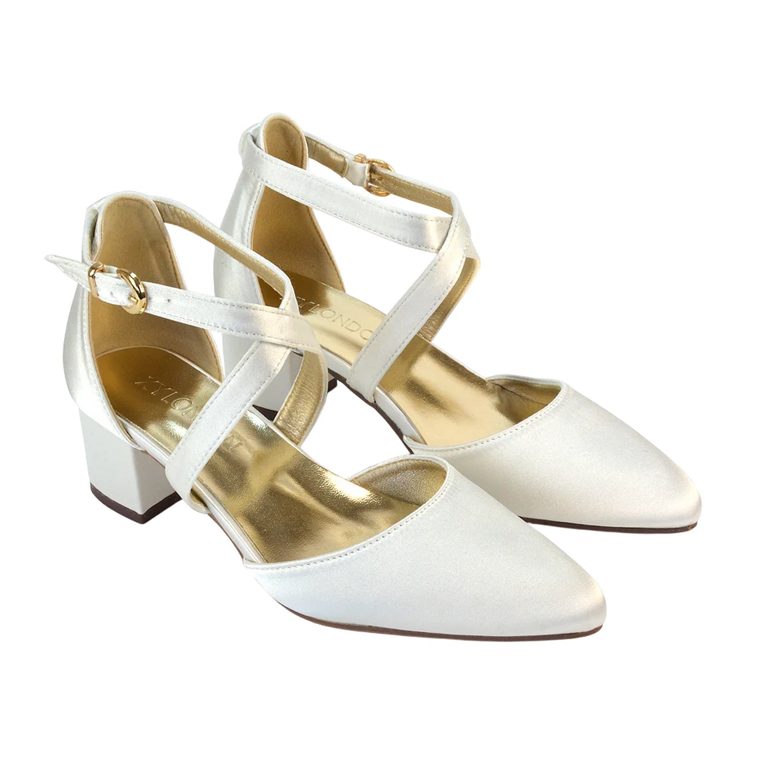 Ivory - Pack Shot - XY London Womens-Ladies Cynthia Ankle Strap Mid Block Heel Court Shoes