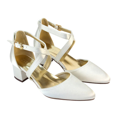 Ivory - Pack Shot - XY London Womens-Ladies Cynthia Ankle Strap Mid Block Heel Court Shoes