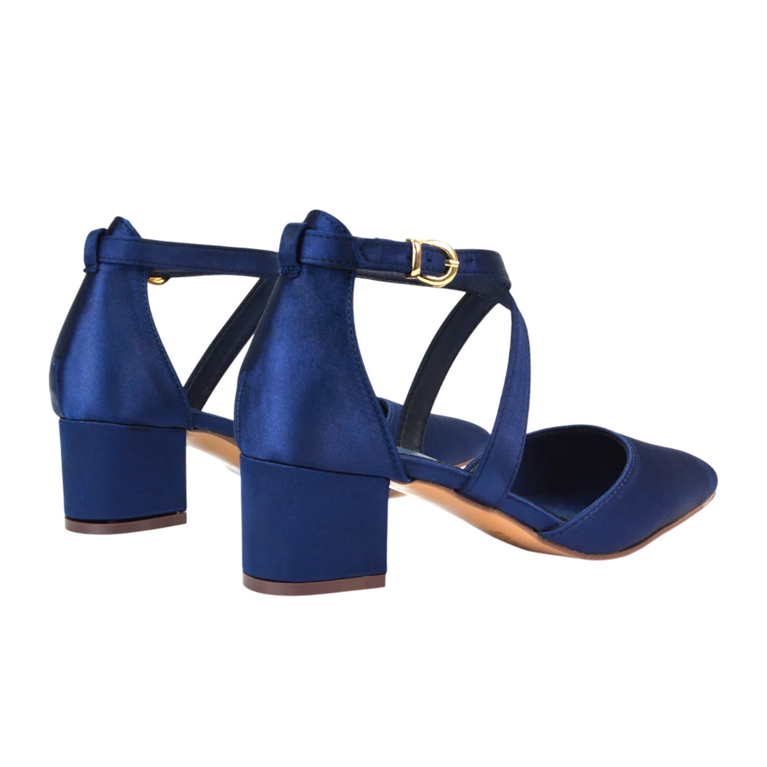 Navy - Back - XY London Womens-Ladies Cynthia Ankle Strap Mid Block Heel Court Shoes