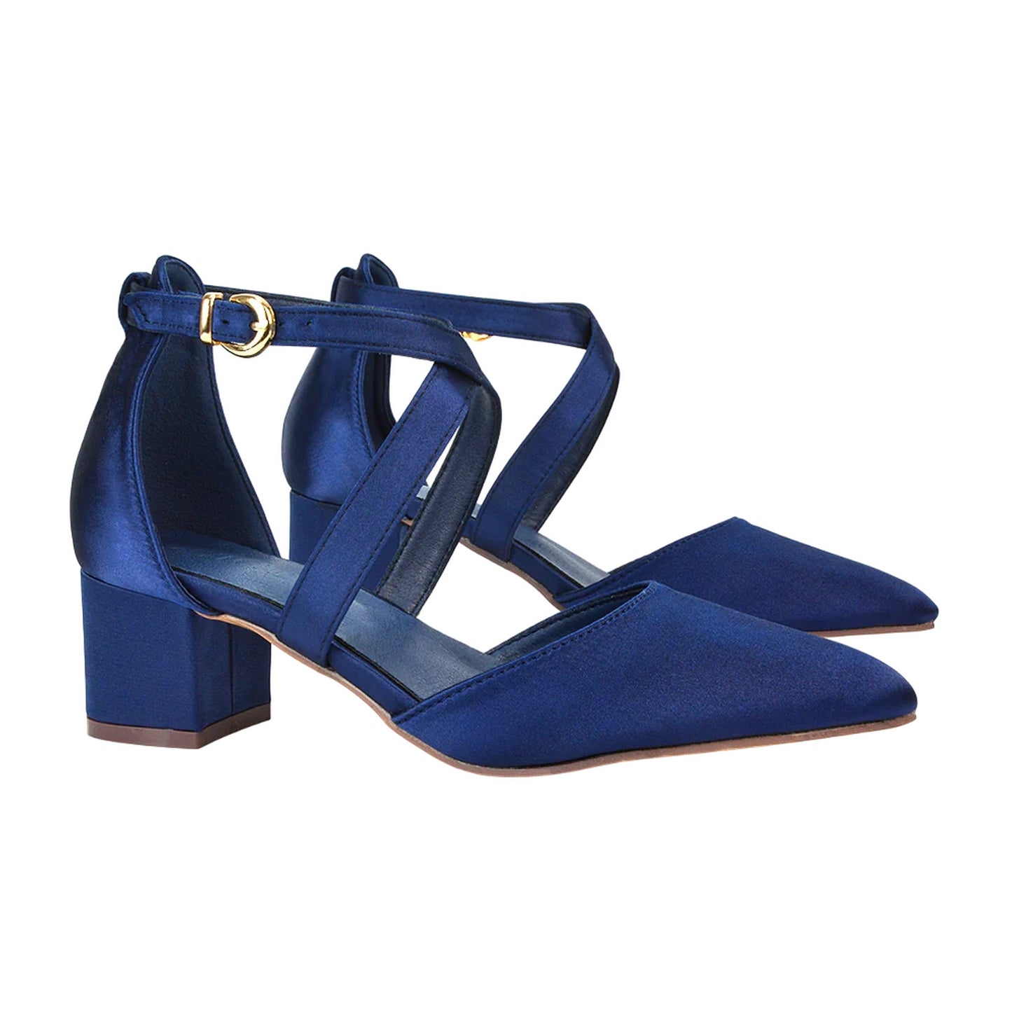 Navy - Lifestyle - XY London Womens-Ladies Cynthia Ankle Strap Mid Block Heel Court Shoes