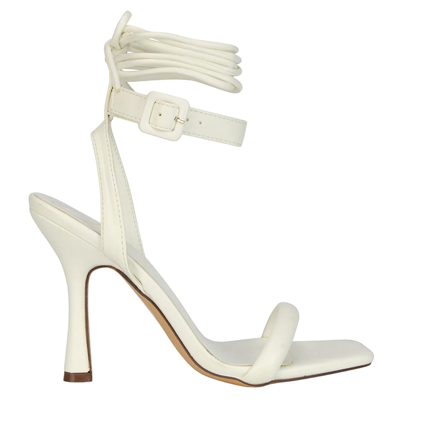 White - Side - XY London Womens-Ladies Althea Strappy Lace Up Flare Heel Sandals