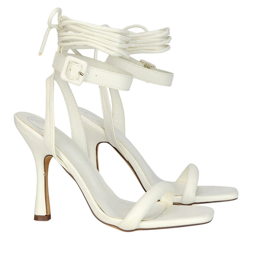 White - Front - XY London Womens-Ladies Althea Strappy Lace Up Flare Heel Sandals