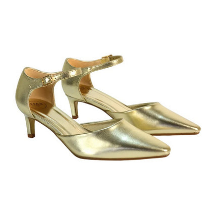 Metallic Gold - Front - XY London Womens-Ladies Kacey Metallic Low Kitten Heel Court Pumps