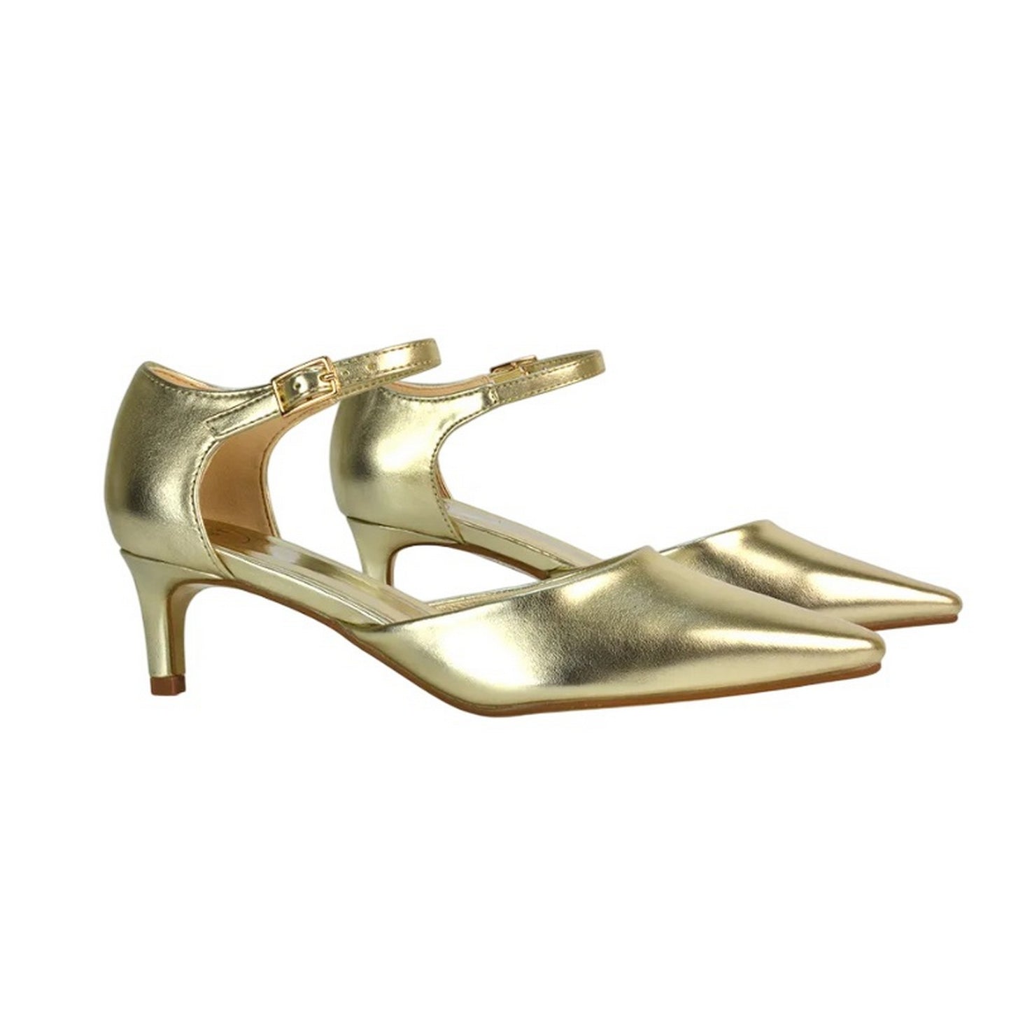 Metallic Gold - Pack Shot - XY London Womens-Ladies Kacey Metallic Low Kitten Heel Court Pumps