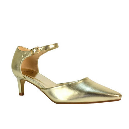 Metallic Gold - Side - XY London Womens-Ladies Kacey Metallic Low Kitten Heel Court Pumps