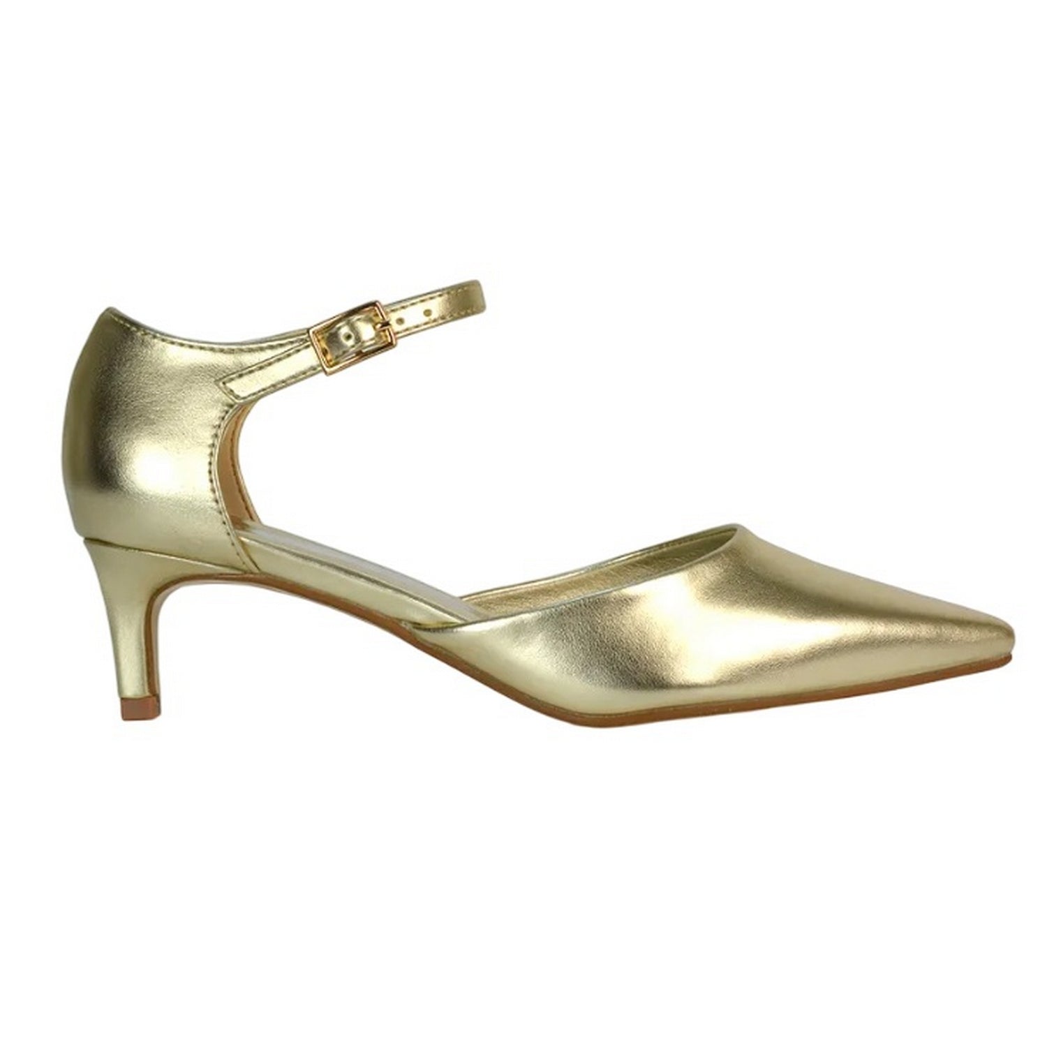 Metallic Gold - Lifestyle - XY London Womens-Ladies Kacey Metallic Low Kitten Heel Court Pumps